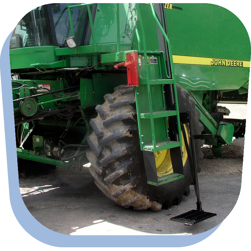 A LifeLyfts Platform mounted to a John Deere combine.